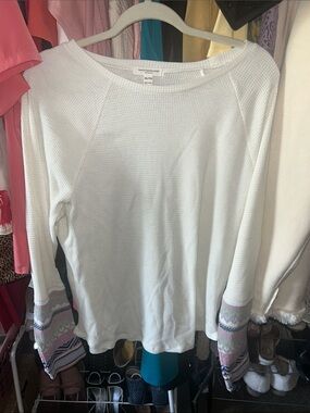 beachlunchlounge White Waffle Knit Long Sleeve Top